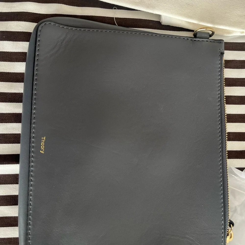 Theory grey Leather Crossbody Bag Clutch NWT - Picture 6 of 6